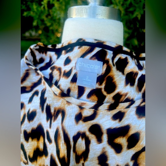 Chico's Animal Print Short Sleeve Top - Brown and Black - Picture 2 of 6
